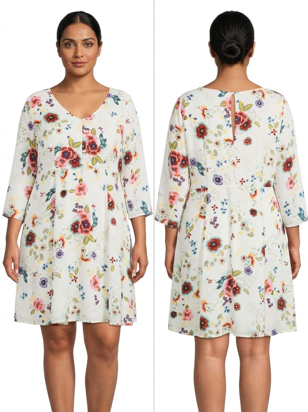 Madison Leigh Floral V-Neck 3/4 Sleeve Lined A-Line Dress Women Size 14